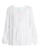 Melissa Odabash Alessandra Lace-up Embroidered Top
