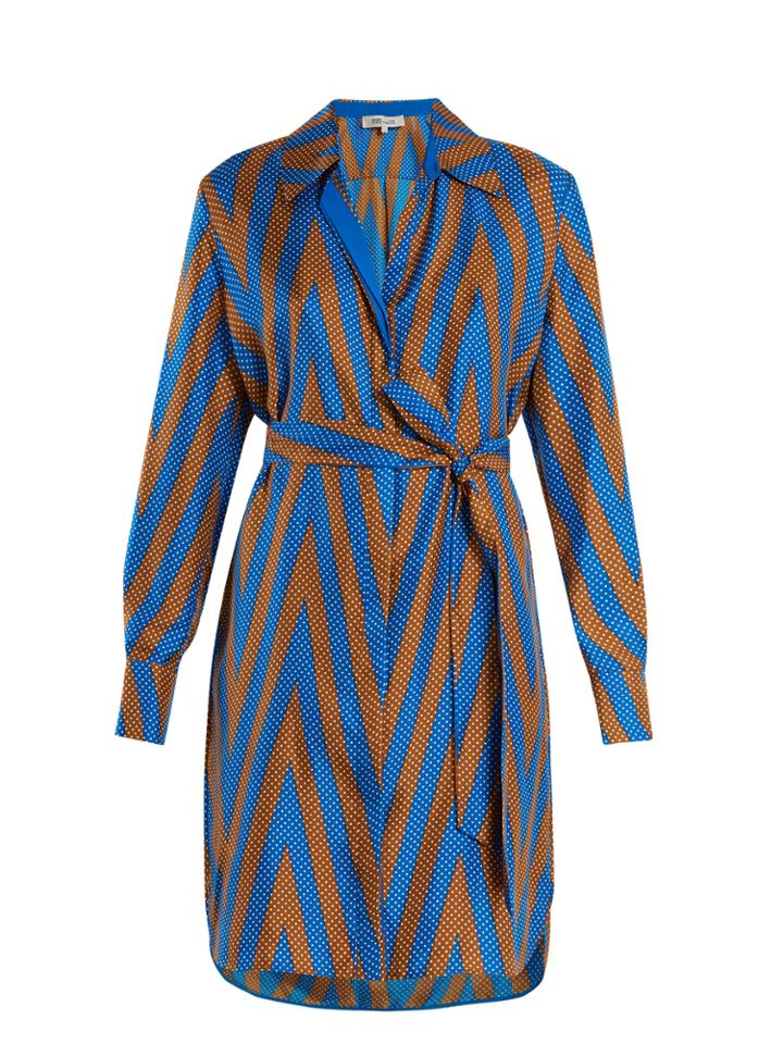Diane Von Furstenberg Odeon Chevron-print Silk Satin-twill Shirtdress