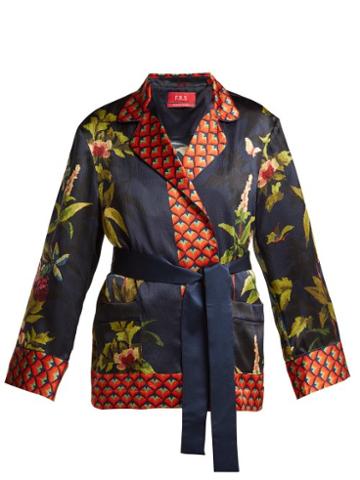 Matchesfashion.com F.r.s - For Restless Sleepers - Giocasta Jungle Print Silk Jacket - Womens - Navy Print