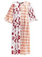 Chopova Lowena - Egoo Pleated Cotton Midi Dress - Womens - Orange Multi