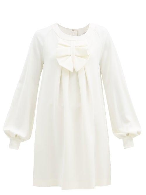 Matchesfashion.com Msgm - Ruffled Balloon-sleeve Crepe Dress - Womens - Ivory