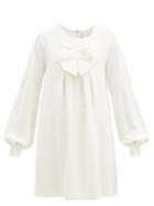 Matchesfashion.com Msgm - Ruffled Balloon-sleeve Crepe Dress - Womens - Ivory