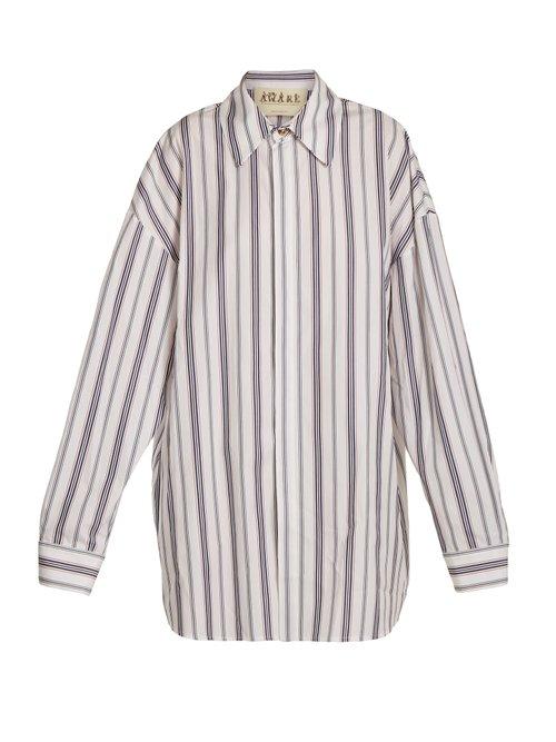 Matchesfashion.com A.w.a.k.e. - Oversized Striped Cotton Shirtdress - Womens - White Multi