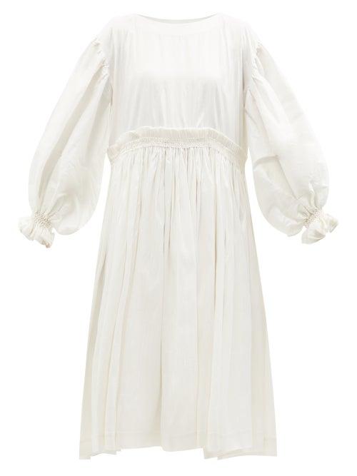 Ladies Rtw Cawley Studio - Erin Hand-smocked Silk-dupion Dress - Womens - Ivory