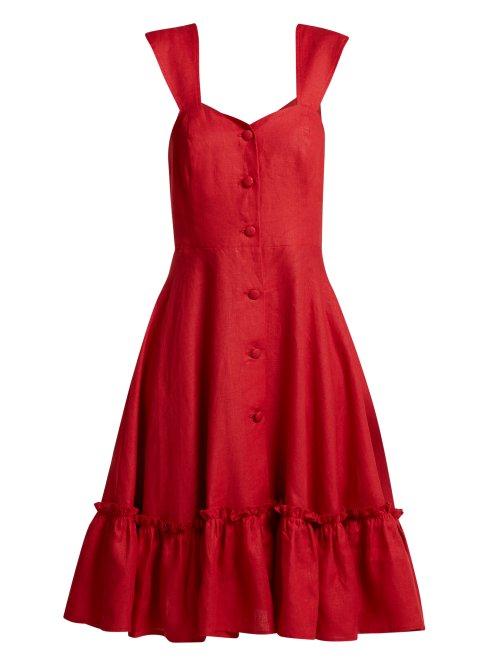 Matchesfashion.com Gioia Bini - Camilla Capped Sleeve Linen Dress - Womens - Red