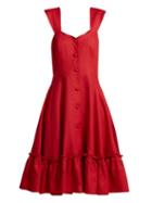 Matchesfashion.com Gioia Bini - Camilla Capped Sleeve Linen Dress - Womens - Red