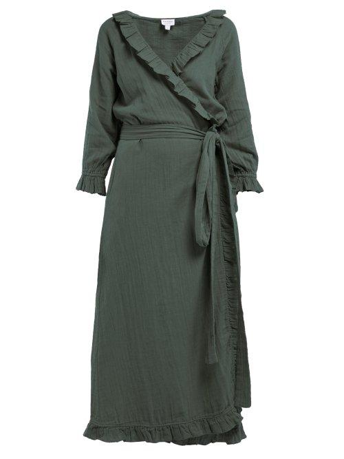 Matchesfashion.com Rhode Resort - Jagger Ruffled Cotton Gauze Wrap Dress - Womens - Green