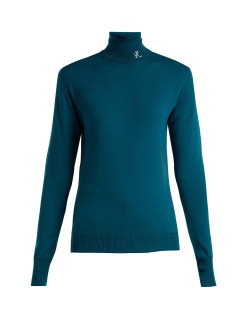 Matchesfashion.com Raf Simons - Roll Neck Merino Wool Blend Sweater - Womens - Dark Blue