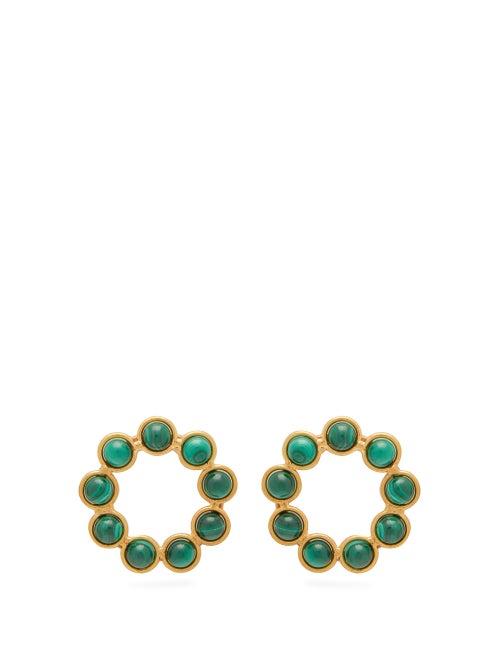 Matchesfashion.com Sylvia Toledano - Open Circle Malachite 24kt Gold Plated Earrings - Womens - Green