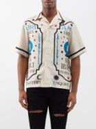 Amiri - Fortune-print Silk-twill Shirt - Mens - Cream Multi