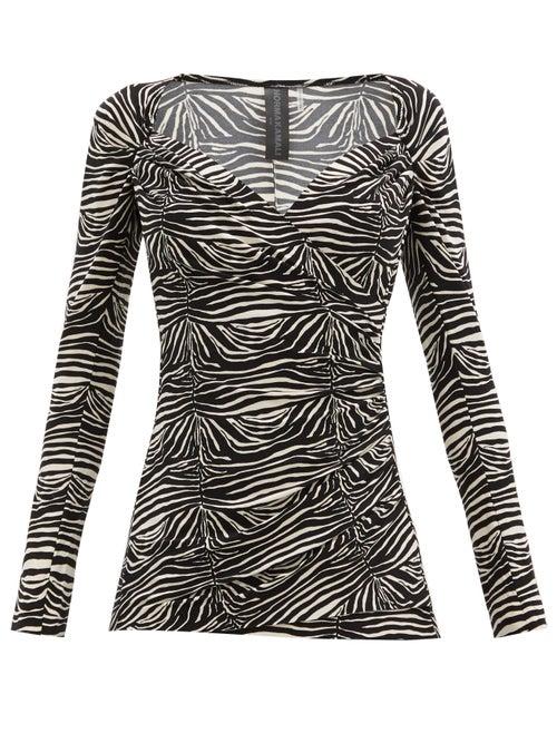 Matchesfashion.com Norma Kamali - Sweetheart-neck Zebra-print Jersey Top - Womens - Animal