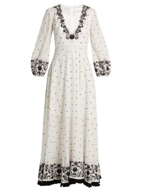 Matchesfashion.com Zimmermann - Tali Embroidered Linen Maxi Dress - Womens - Ivory