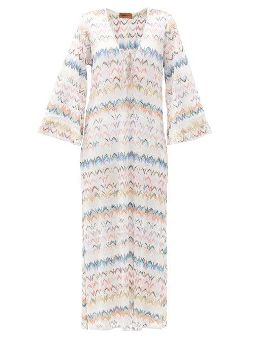 Matchesfashion.com Missoni Mare - V-neck Zigzag-jacquard Kaftan - Womens - White Multi