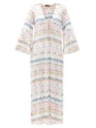Matchesfashion.com Missoni Mare - V-neck Zigzag-jacquard Kaftan - Womens - White Multi