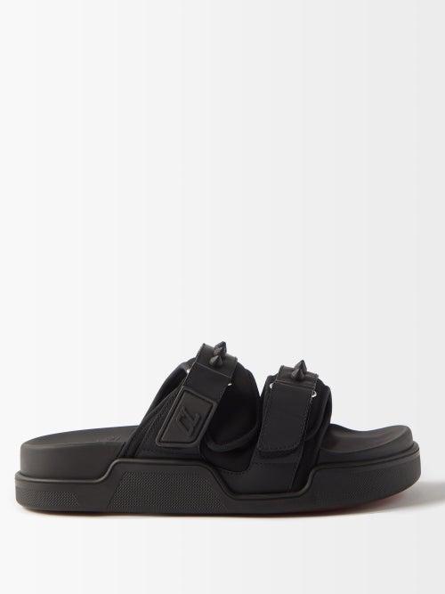 Christian Louboutin - Daddy Studded Leather And Neoprene Slides - Mens - Black