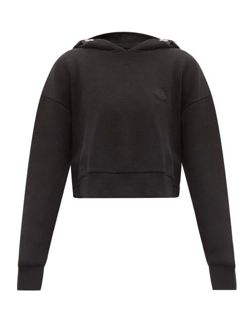 Matchesfashion.com Moncler - Logo-print Cotton-blend Cropped Hooded Sweatshirt - Womens - Black
