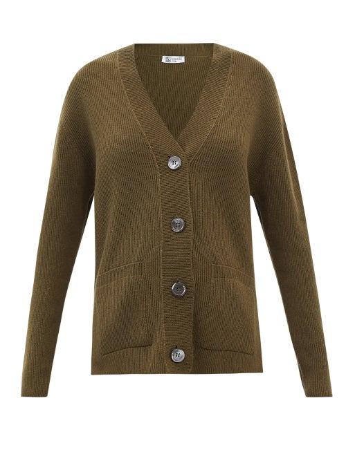 Johnstons Of Elgin - V-neck Ribbed Cashmere Cardigan - Womens - Khaki