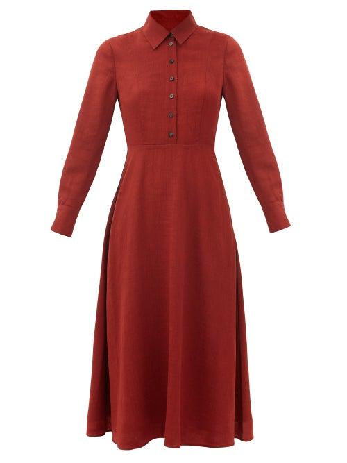 Matchesfashion.com Cefinn - Veronica Point-collar Voile Midi Dress - Womens - Burgundy