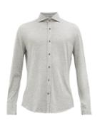Matchesfashion.com Brunello Cucinelli - Spread-collar Silk-blend Long-sleeve Polo Shirt - Mens - Grey
