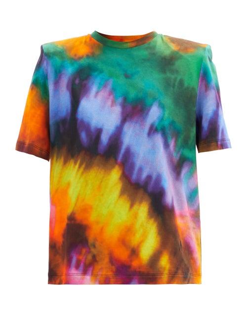 Matchesfashion.com The Attico - Padded-shoulder Tie-dye Cotton T-shirt - Womens - Multi