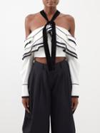 Proenza Schouler - Re-edition 2016 Fringed Crepe Halterneck Top - Womens - White Black