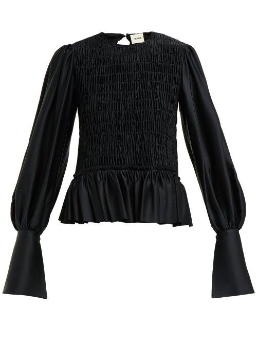 Matchesfashion.com Khaite - Annette Shirred Sateen Top - Womens - Black