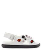 Marni - Fussbett Crystal-embellished Leather Flat Sandals - Womens - White