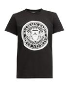 Matchesfashion.com Balmain - Flocked Crest-logo Cotton-jersey T-shirt - Mens - Black