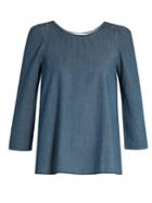 The Great The Darling Ruched-shoulder Cotton-chambray Top