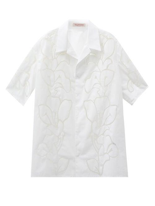 Valentino - Floral-cutout Cotton-poplin Shirt - Mens - White