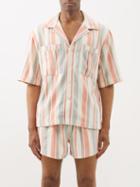 Marrakshi Life - Patch-pocket Striped Cotton-canvas Shirt - Mens - Red Multi