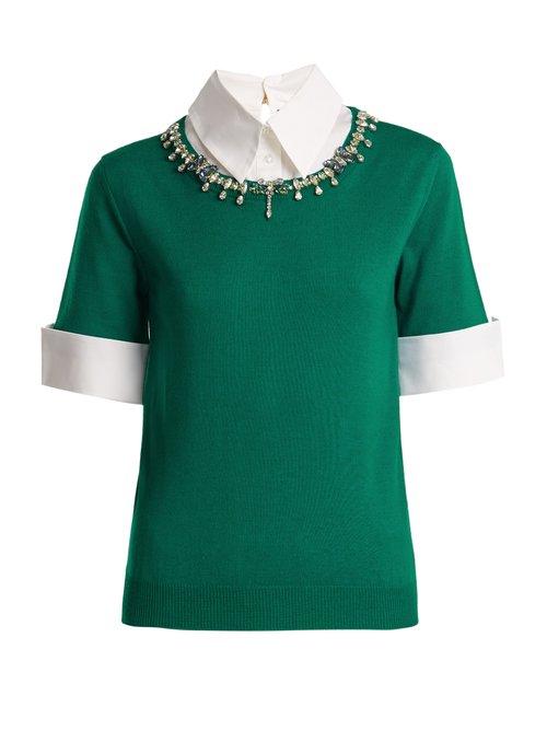 Matchesfashion.com Mary Katrantzou - Ella Crystal Embellished Wool Sweater - Womens - Green White