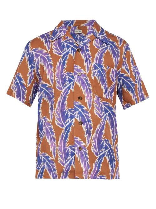 Matchesfashion.com You As - Miles Leaf Print Short Sleeved Twill Shirt - Mens - Purple