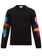 Matchesfashion.com Comme Des Garons Shirt - Patchwork Arm Jacquard Wool Blend Sweater - Mens - Black