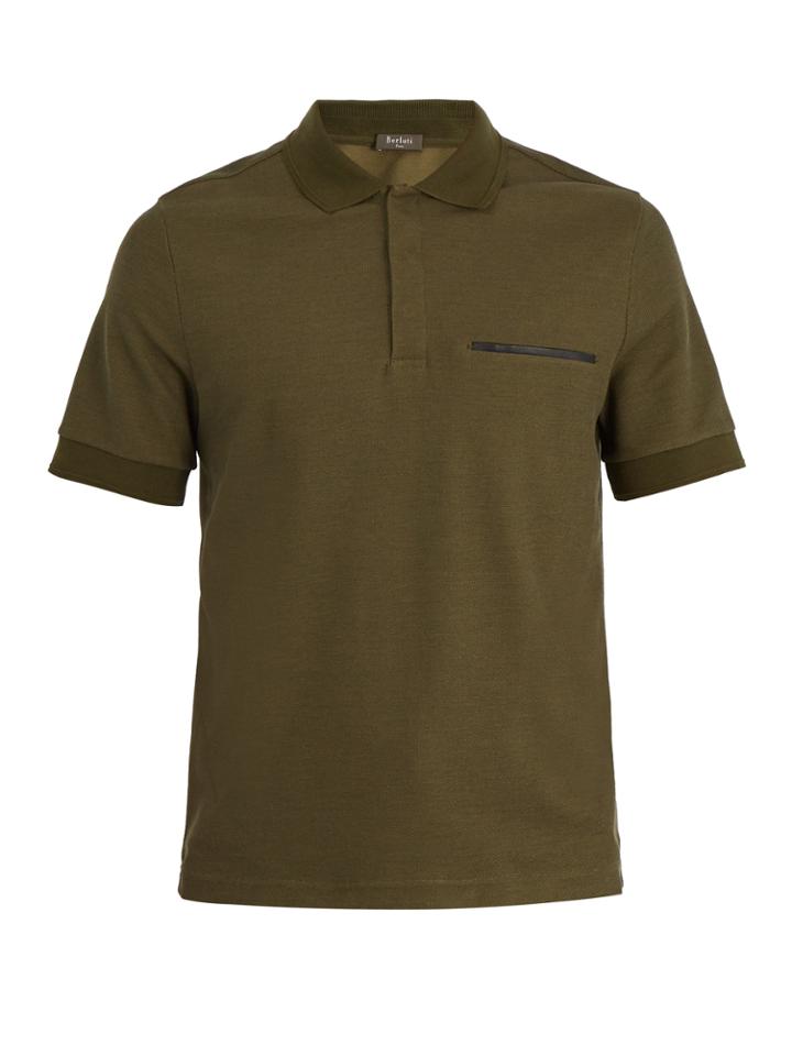 Berluti Leather-trimmed Cotton And Silk-blend Polo Shirt