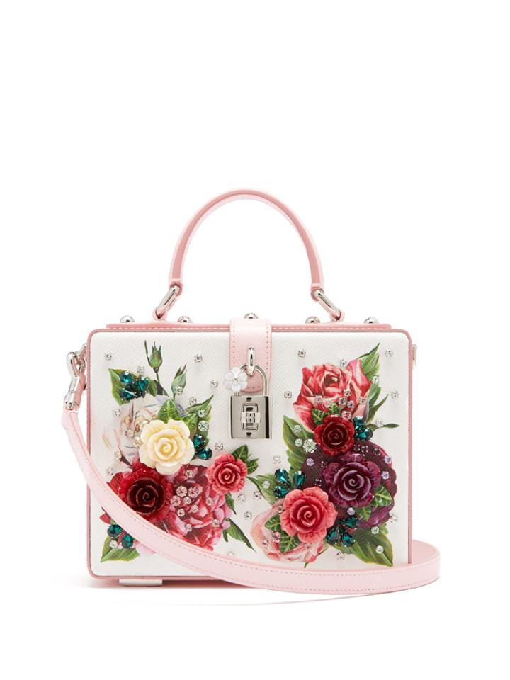 Dolce & Gabbana Embellished Floral-print Leather Box Bag
