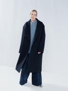 Raey - Responsible Wool Exaggerated Shoulder Overcoat - Womens - Navy