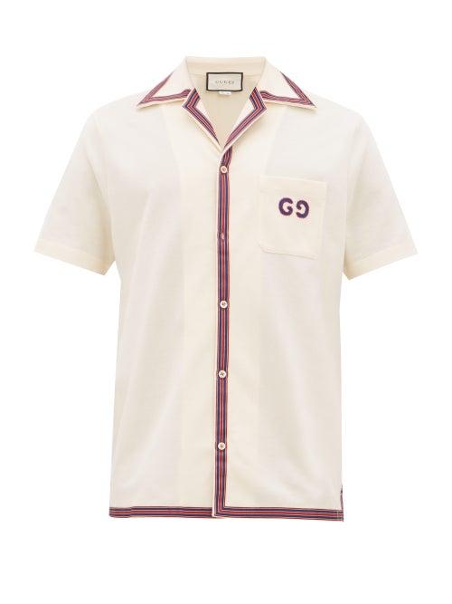 Matchesfashion.com Gucci - Gg-embroidered Cotton-blend Shirt - Mens - Beige Multi