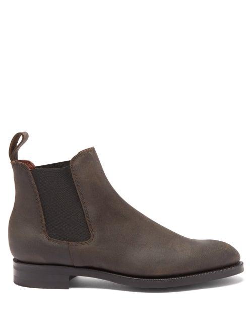 Edward Green - Govan Waxed Suede Chelsea Boots - Mens - Dark Brown
