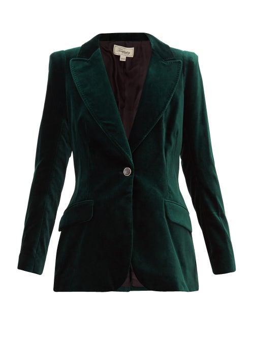 Matchesfashion.com Temperley London - Clove Single Breasted Cotton Blend Velvet Blazer - Womens - Dark Green