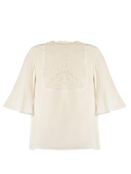 Matchesfashion.com Valentino - Lace Bib Silk Crepe De Chine Top - Womens - Ivory
