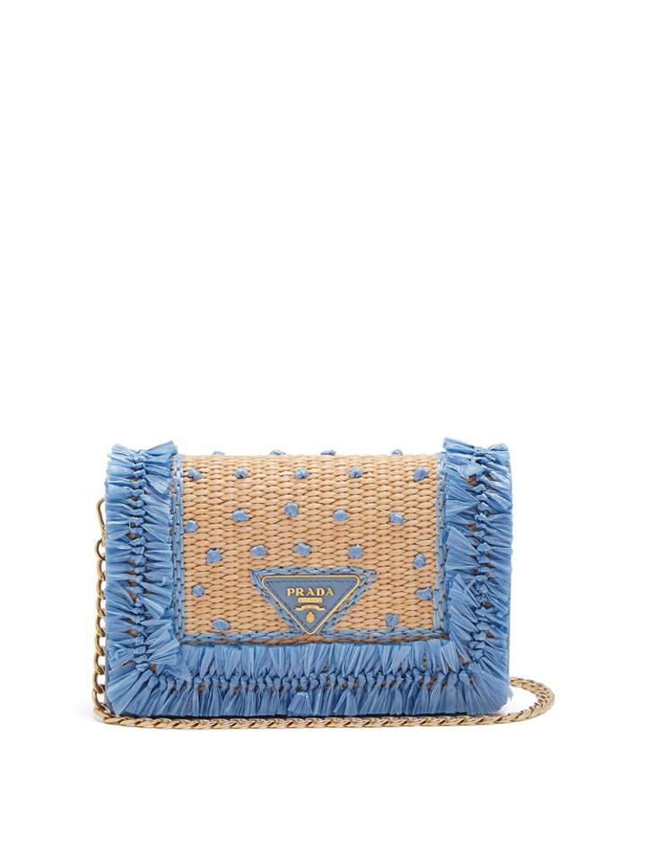 Prada Polka-dot Raffia And Leather Cross-body Bag