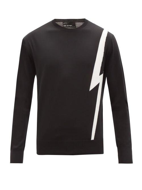 Neil Barrett - Lightning-intarsia Fine Wool Sweater - Mens - Black White