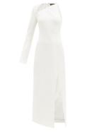 David Koma - Laced-neck One-sleeve Crepe Midi Dress - Womens - White