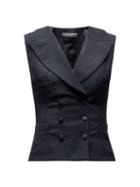 Matchesfashion.com Dolce & Gabbana - Double Breasted Gabardine And Satin Waistcoat - Womens - Black
