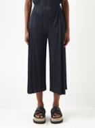 Pleats Please Issey Miyake - Technical-pleated Cropped Wide-leg Trousers - Womens - Dark Navy