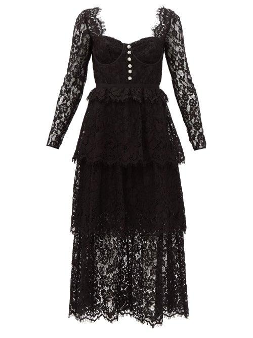 Matchesfashion.com Self-portrait - Crystal-button Lace Midi Dress - Womens - Black