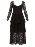 Matchesfashion.com Self-portrait - Crystal-button Lace Midi Dress - Womens - Black