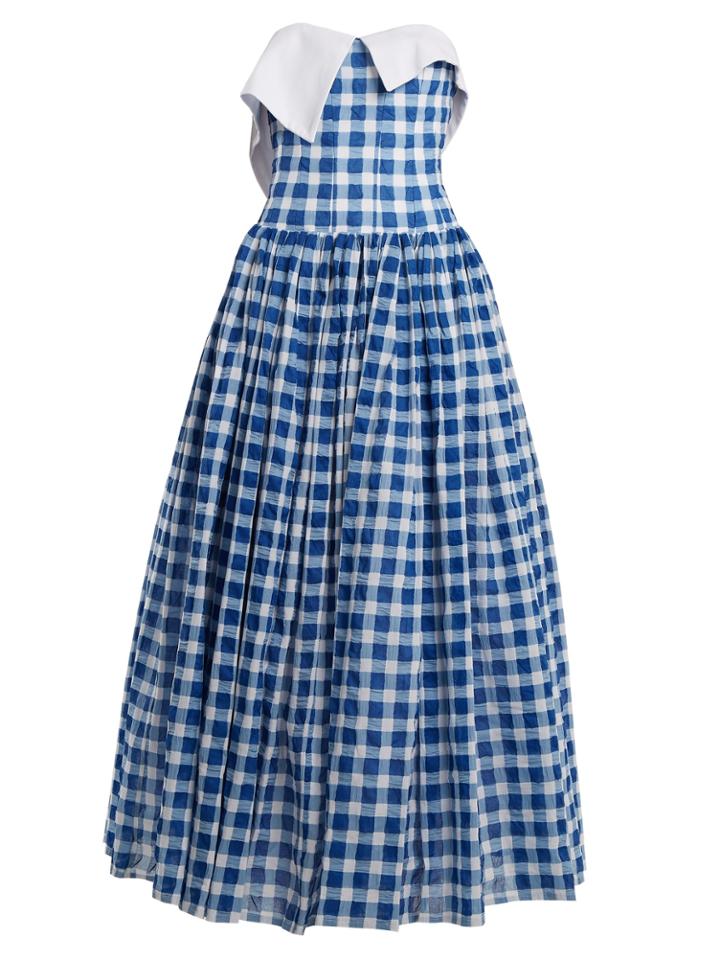 Natasha Zinko Strapless Gingham Cotton-seersucker Dress