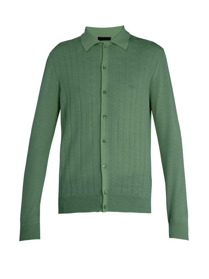 Prada Long-sleeve Perforated-knit Top